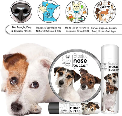 The Blissful Dog Jack Russell Terrier Nose Butter for Dry, Cracked Skin, Lick-Safe Dog Nose Balm with Moisturizing Shea Butter, Almond, Olive, and Essential Oils, Pet Supplies, Uncented, 1 oz.