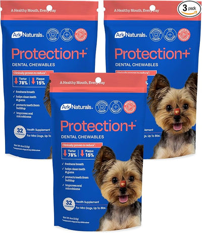 Ark Naturals Protection+ Brushless Toothpaste for Mini Breeds Bundle - Fortified Dog Dental Chew with Toothpaste Center - Helps Reduce Plaque & Tartar, Polishes Teeth, and Freshens Breath (3pk)