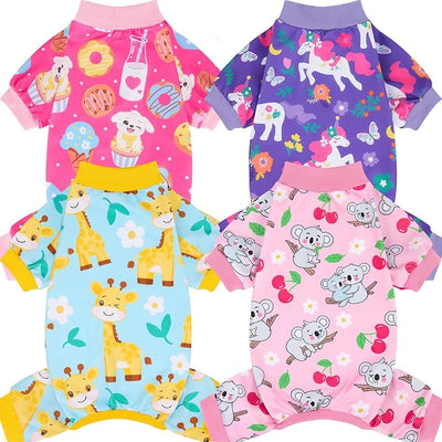 XPUDAC 4 Pieces Dog Pajamas for Small Medium Sized Dogs Stretchable Dog Pjs Soft Puppy Clothes Boy Girl Cats Pet Outfits, 2XL