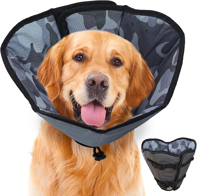 Dog Cone Collar for Dogs After Surgery Extra Long, Adjustable Comfy Dog Elizabethan Pet Collar Cone for Large Dogs Anti-Lick Protective Wound (Camouflage, S)