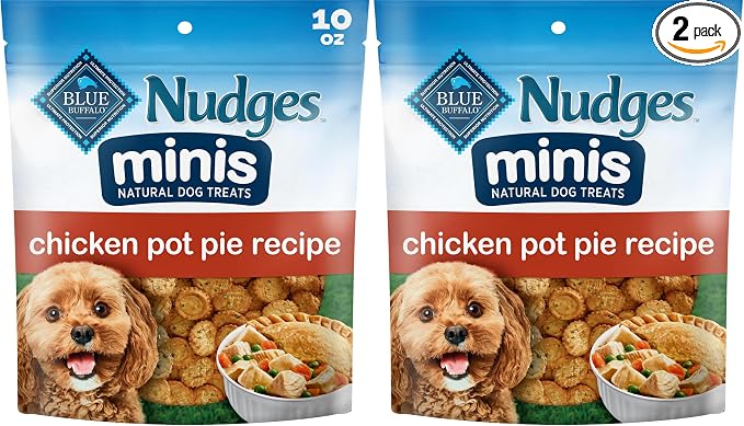 Blue Buffalo Nudges Minis Chicken Pot Pie Recipe, Natural Dog Treats Mineral-Enhanced for Flavor, 10 oz. Bag (Pack of 2)