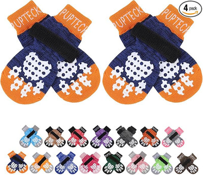 PUPTECK Anti-Slip Dog Socks with Double Sides Grips for Small Medium Large Dogs Hardwood Floors Prevents Licking, Dog Shoes for Hot Pavement Traction Control for Senior Dogs, Dark Blue, S