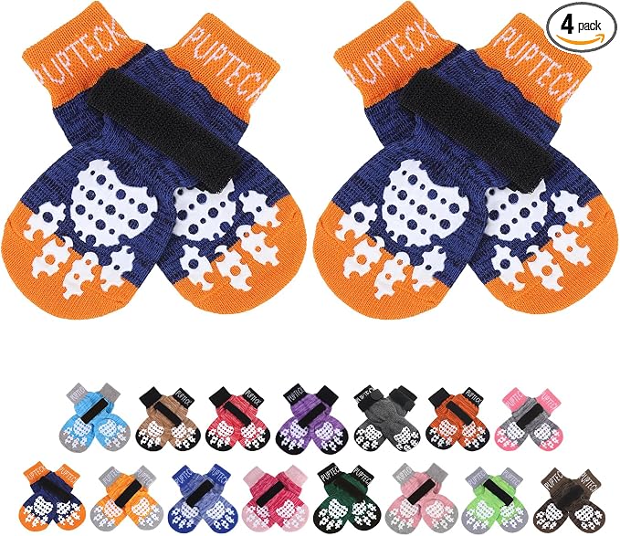 Anti-Slip Dog Socks with Double Sides Grips for Small Medium Large Dogs Hardwood Floors Prevents Licking, Dog Shoes for Hot Pavement Traction Control for Senior Dogs, Dark Blue, XS