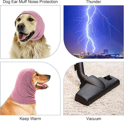 Rbenxia Dog Ear Cover Hoodies - Noise Protection Ear Muffs Headband Scarf (Pink, Large)
