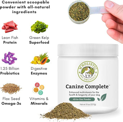 Wholistic Pet Organics Canine Complete - Dog Multivitamin Powder - 8 oz - Daily Dog Vitamins and Supplements for Homemade Food - Immune System, Skin, Coat & Overall Health - All Breeds - 22 Scoops