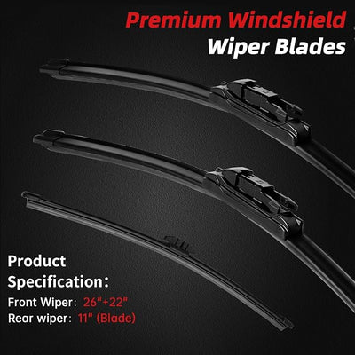 OTUAYAUTO Windshield Wipers Replacement for Ford Explorer 2011-2019 All-Extreme Weather Performance Quiet No Trace Front Rear Wiper Blades Pinch Tab 26"+22"+11" (Pack of 3)
