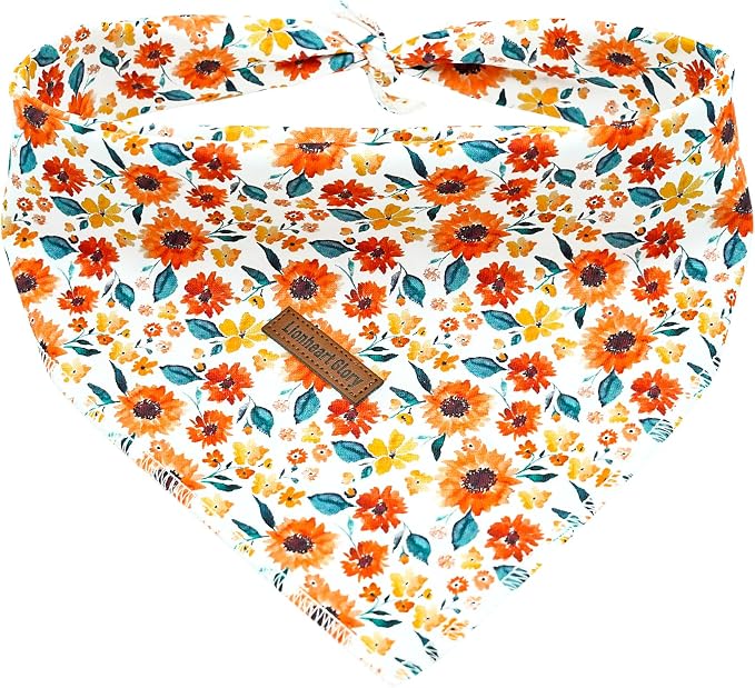 Lionheart Glory Gerbera Floral Dog Scarf, Square Adjustable Bandana for Small Dogs, 1 Pack, Washable, Soft