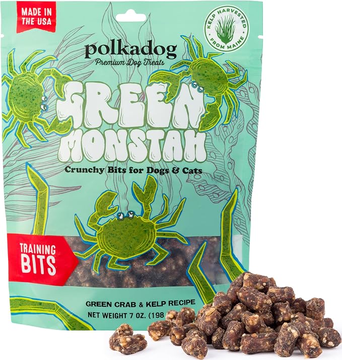 Green Crab & Kelp Crunchy Training Bits - All Natural, Limited Ingredient, Premium Training Treats for Dogs, Omega-3 Rich. Great for Allergies, Handcrafted in USA - 7oz (1pk)