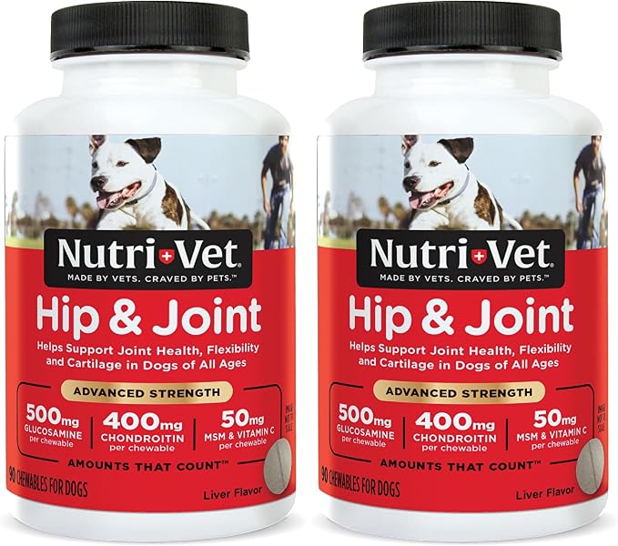 Hip & Joint Chewable Dog Supplements - Formulated with Glucosamine & Chondroitin for Dogs - 90 Count (Pack of 2)