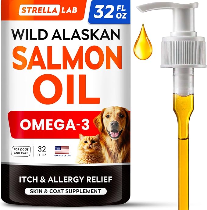 Wild Alaskan Salmon Oil for Dogs - Natural Omega 3 for Dogs & Cats, Itch & Allergy Relief, Skin & Coat Support - Fish Oil Liquid, EPA+DHA Fatty Acids for Hip&Joint, Immune Health 32 OZ