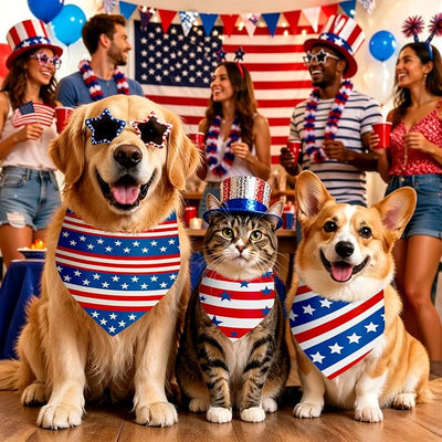 Weewooday 50 Pcs 4th of July Dog Bandanas Bulk for Patriotic 250th Anniversary, Red White Blue Striped Star Triangle Scarf for USA Memorial Small Medium Large(Striped Star, 25.6 x 17.7 x 17.7 Inch)