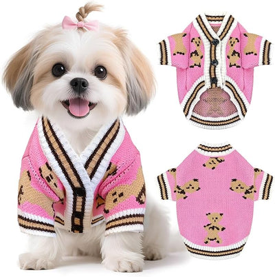 Small Dog Sweaters Cute Bear Knitted Dog Cardigans Clothes for Small Medium Dogs Soft Pet Puppy Cat Knitting Outfits Fall Winter Warm Boy Girl Dogs Knitwear Coat Apparel(Pink, X-Large)