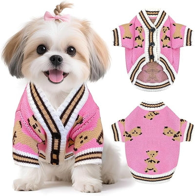 Small Dog Sweaters Cute Bear Knitted Dog Cardigans Clothes for Small Medium Dogs Soft Pet Puppy Cat Knitting Outfits Fall Winter Warm Boy Girl Dogs Knitwear Coat Apparel(Pink, Medium)