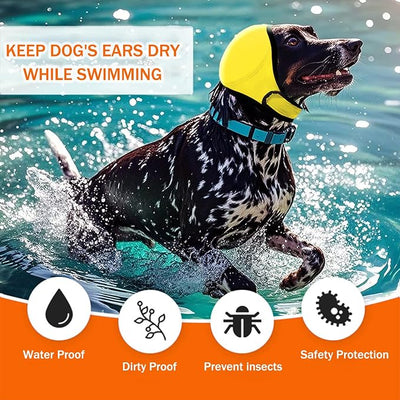 BAMY Swimming Waterproof Dog Ear Caps Calming Large Dog Ears Cover Shower Cap for Ear Protection for Bath for Grooming (Yellow, M (Head Circumference 14"-19"))