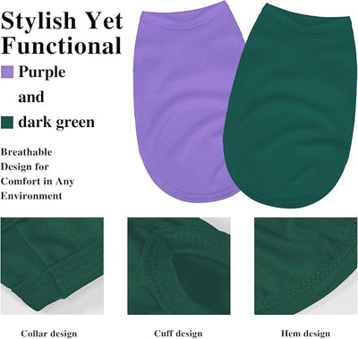 2 Pack Solid Color Dog Shirts – Lightweight, Breathable Pet T-Shirts, Durable Stretchy Clothes for Small to Large Dogs, Ideal for Everyday Wear & Holidays.Green Purple X-Large