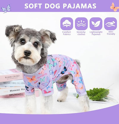 Dog Pajamas Spring Summer Dog Clothes for Small Medium Dogs Girl Boy Cute Soft Puppy Pjs Clothes Doggie Onesies Cat Pet Outfit(Butterfly,L)