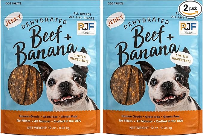 PET JERKY FACTORY Premium Beef and Banana 12 oz. Dog Jerky Treats | 100% Human Grade | USA Made-| High Protein-| Grain Free-| Limited Ingredients-| No Filler-| BHA-BHT Free-| Soft-Tender,(Pack of 2)