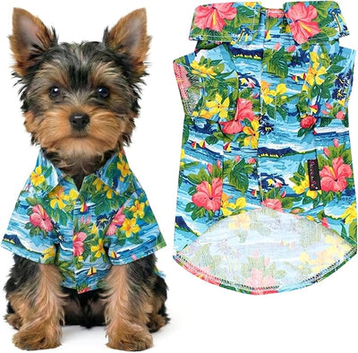 Parisian Pet Floral Dog Shirt - Cotton Clothes for Small Dogs - Stylish Dog Beach Outfit - Lightweight and Soft Puppy Clothes - Trendy Tshirts for Dogs - Comfortable Summer Vacation Pet Apparel