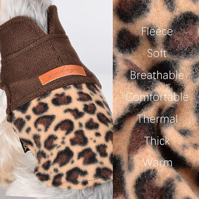 Fleece Puppy Sweater Dog Sweater Leopard Dog Sweaters for Small Dogs Girl Boy Warm Soft Pet Holiday Clothes for Small Cats Dogs (Medium, Leopard)