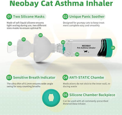 Neobay Cat Inhaler Spacer with Unique Panic Soother & Sensitive Breath Indicator – Designed for Cats with Asthma & Respiratory Issues, Includes 2 Cat Inhaler Masks
