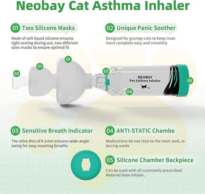 Neobay Cat Inhaler Spacer with Unique Panic Soother – Two Sets Included, 2 Pairs for Convenient Use (Backup Inhaler for When One is Still Not Dry After Cleaning)
