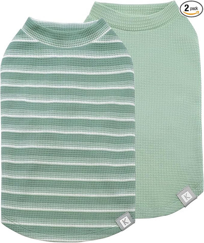 KYEESE 2Pack Waffle Dog Shirts, Lightweight Sleeveless Dog T Shirts for Small Dogs Boy Girl, Breathable Pet Vest Comfortable Tank Top Soft Dogs Clothes for Daily Wear, Green+Striped, L