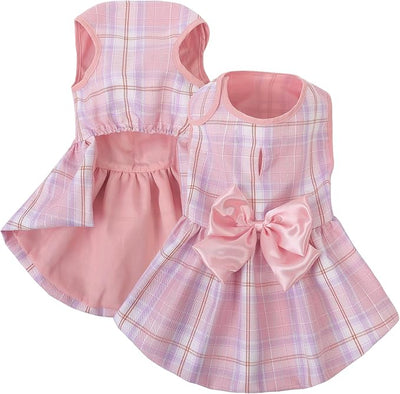 ASENKU Dog Dress Pet Wedding Dress Princess Lace Puppy Birthday Party Outfit Formal Apparel Girl for Small Medium Dogs Cats (Small, Pink Plaid)