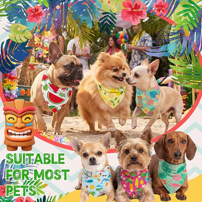Weewooday 50 Pcs Summer Bandanas Bulk for Dogs Kerchief Bibs Scarves with Beach, Fruit, Hawaii Ice Cream Luau Aloha Rainbow Pool for Small Medium Large Grooming Accessories(19.7 x 13.8 x 13.8 Inch)