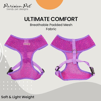 Parisian Pet Girl Dog Harness - Breathable Mesh Purple Pink No Pull Puppy Harness with Leash Ring - Adjustable Harnesses for Dogs - Soft Step-in Pet Vest - Lightweight Dog Vests for Small Sized Dogs