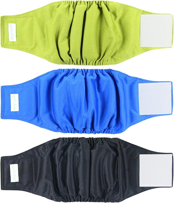 wegreeco Washable Dog Diapers - Washable Male Dog Belly Wrap - Pack of 3 - (Black,Blue,Olive,Medium)