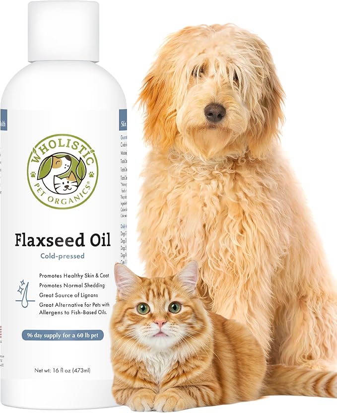 Flaxseed Oil for Dogs and Cats - 16 Oz - Omega 3 for Dogs and Cats - Cat & Dog Skin and Coat Supplement for Itchy Skin, Shedding - Omega 3 6 9 Liquid Food Topper - 90 Day Supply