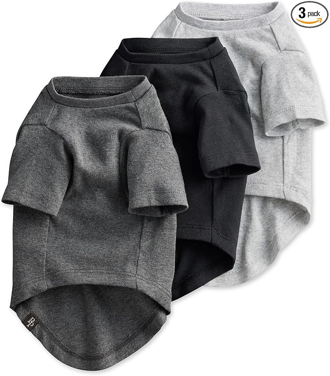 Pet Passion Toby II - The Perfect Tee, 3 Pack Short Sleeve Pet T-Shirt 100% Organic Cotton Tees Clothes for Small, Medium, Large Dogs, Gray Ombre, X-Small (5-12 lbs)