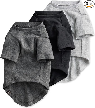 Pet Passion Toby II - The Perfect Tee, 3 Pack Short Sleeve Pet T-Shirt 100% Organic Cotton Tees Clothes for Small, Medium, Large Dogs, Gray Ombre, XX-Small (4-7 lbs)