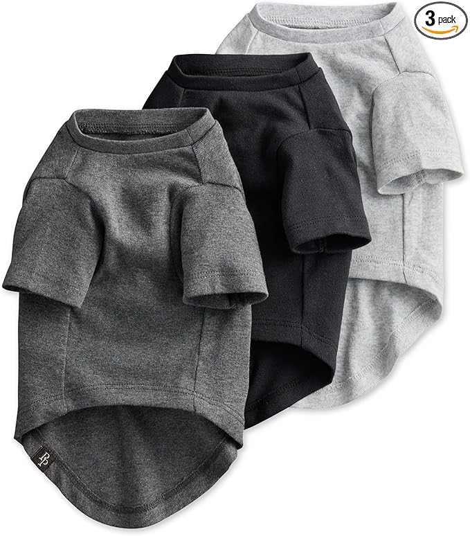 Pet Passion Toby II - The Perfect Tee, 3 Pack Short Sleeve Pet T-Shirt 100% Organic Cotton Tees Clothes for Small, Medium, Large Dogs, Gray Ombre, X-Large (55-80 lbs)