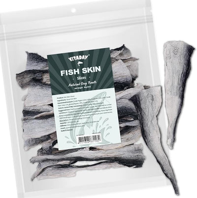 VITADAY 100% Fish Skin Dog Jerky Treats, Slice, 3 oz, 1-Pack | Natural dog jerky treats, rawhide alternative, 100% fish skin rich in collagen and omega-3, for all dogs, slice, 3 oz