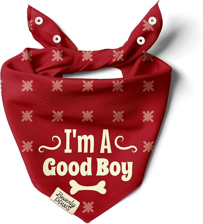 Funny Snap-On Dog Bandana for Small Medium Large Pets, Dogs Cats Adjustable Handkerchief Scarf for Girl & Boy, Cute Puppy Apparel & Accessories (I'm A Good Boy, Medium)