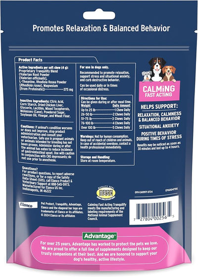 Pet Protect Fast-Acting Calming Supplement for Dogs, Vet-Formulated Tranquilify, Chicken-Flavored Soft Chews (60 Count)