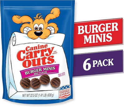 Canine Carry Outs Dog Treats, Burger Minis Beef Flavor, 22.5 Ounce (Pack of 6), Made with Real Beef