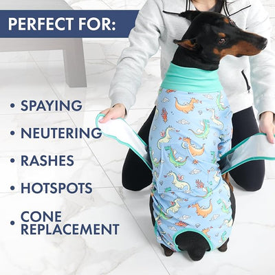 Spark Paws Dog Surgery Recovery Suit – Dog Recovery Suit After Surgery, Anti-Lick Dog Onesie, Abdominal Wound Protector, Soft Cone Alternative for Spay Neuter Male Female Pet Recovery - Dragons - 4XL