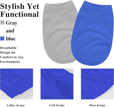 2 Pack Solid Color Dog Shirts - Lightweight, Quick Dry, Breathable Pet T-Shirts for Small to Large Dogs - Stretchy, Durable, Ideal for All Seasons and Holidays.Grey Blue M