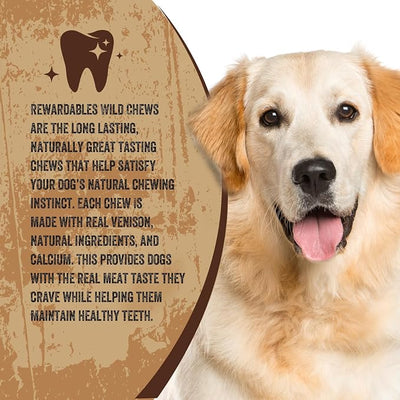 Rewardables | Wild Chews | Venison Recipe, Made with Real Venison, Limited Ingredient, Long Lasting Chews for Large Dogs | 12 Count