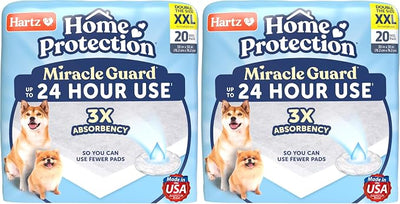 Hartz Miracle Guard Dog and Puppy Dog Pads Max Absorbency 24 Hour Use Odor Eliminating No Leaks, 2XL Size, 20 Count (Pack of 2)