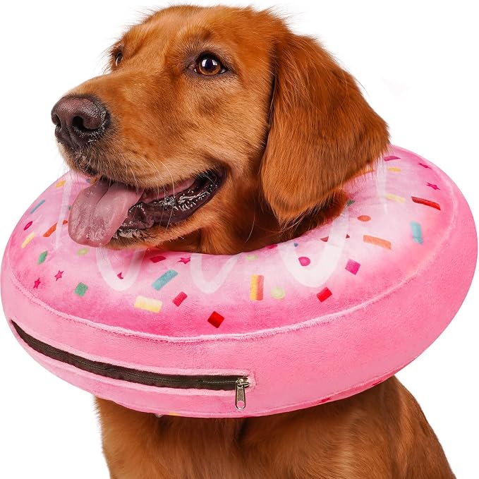 Inflatable Dog Pillow Cone Collar After Surgery, Donut Soft Neck Cone for Golden Retriever & German Shepherd Extra Large Dogs, etc, Recovery E Collar to Stop Licking Pink