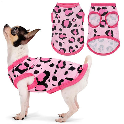 Adorable Pink Leopard Dog Shirt: Lightweight Polyester Cartoon Puppy Vest, Small Medium & Large Dog T-Shirt, Summer Pet Clothes, Cute Dog Apparel, Breathable Dog Tank Top M