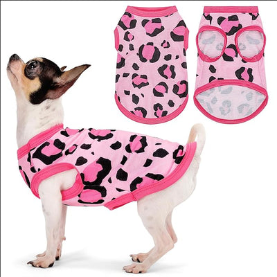 Adorable Pink Leopard Dog Shirt: Lightweight Polyester Cartoon Puppy Vest, Small Medium & Large Dog T-Shirt, Summer Pet Clothes, Cute Dog Apparel, Breathable Dog Tank Top XXL