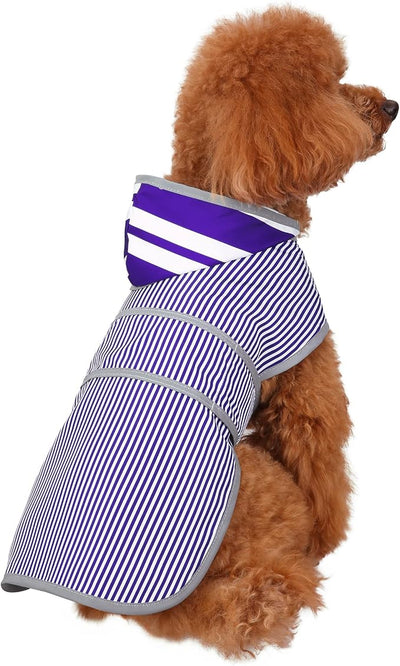Dog Raincoat for Small Dogs Puppies Waterproof Jacket Hooded Rain Coats with Reflective Strips Leash Hole & Poncho Adjustable Fit (Bluestripe,S)
