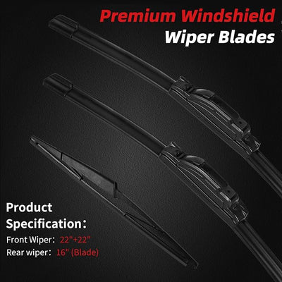 OTUAYAUTO Windshield Wiper Blades Replacement for Ford Expedition 2009-2016 All-Extreme Weather Performance Quiet No Trace Front and Rear Wipers U/J Hook 22"+22"+16" (Pack of 3)