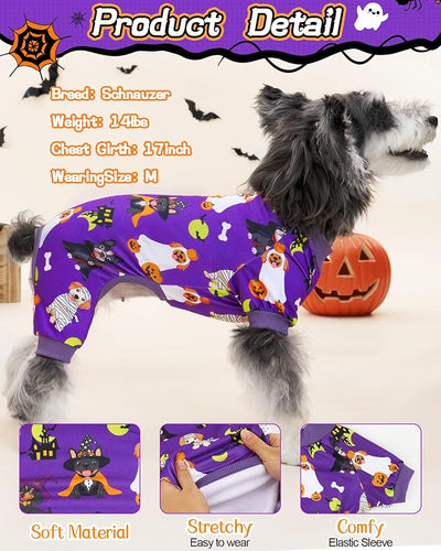 XPUDAC 4 Pack Halloween Dog Pajamas, Funny Ghost Halloween Costumes for Dogs, Soft Strechy Doggy Clothes for Small Medium Dogs Boy Girl, Pet Apparel, XL