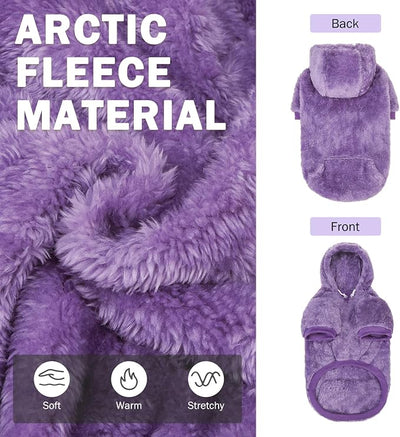 SCENEREAL Fleece Dog Sweaters Hoodie for Small Medium Large Dogs Girls Boys, Plush Fuzzy Dog Clothes Hoodies with Leash Hole, Winter/Fall Puppy Cold Weather Coat, Sherpa Hooded Sweatshirt, Purple L