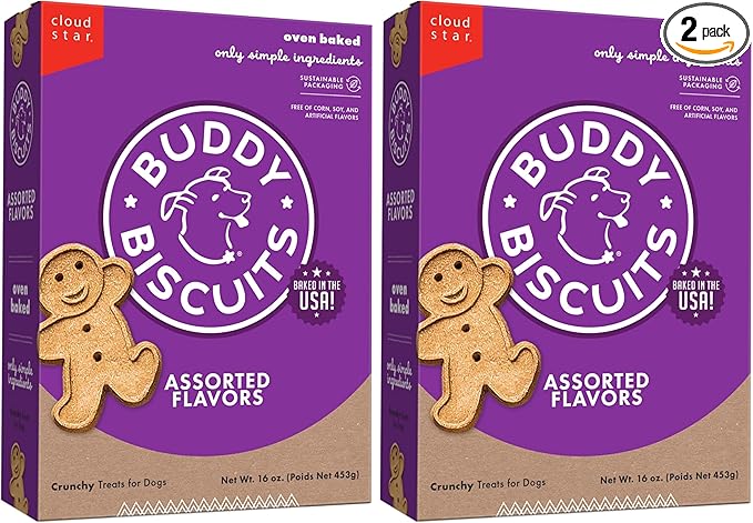 16 oz. Box of Crunchy Dog Treats Made with Assorted Flavors of Roasted Chicken, Grilled Beef, and Sharp Cheddar (Pack of 2)